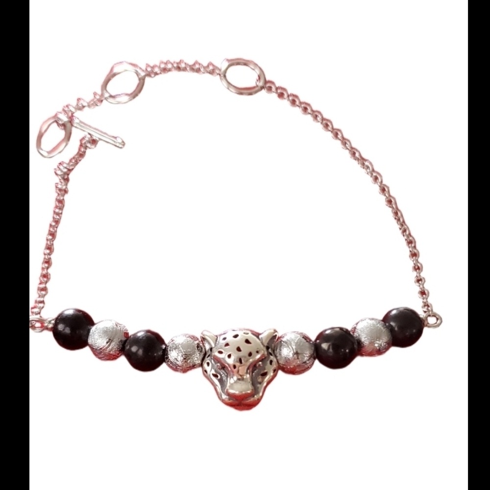 Shungite Leopard Head Sterling Silver Bracelet